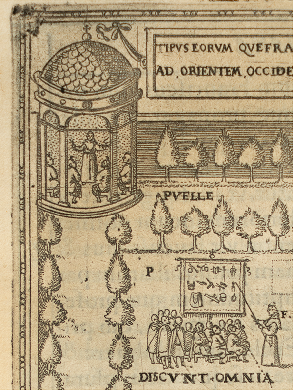 Diego Valadés, Detail of the Ideal Mission Church from the Rhetorica Christiana (Perugia: 1579), etching