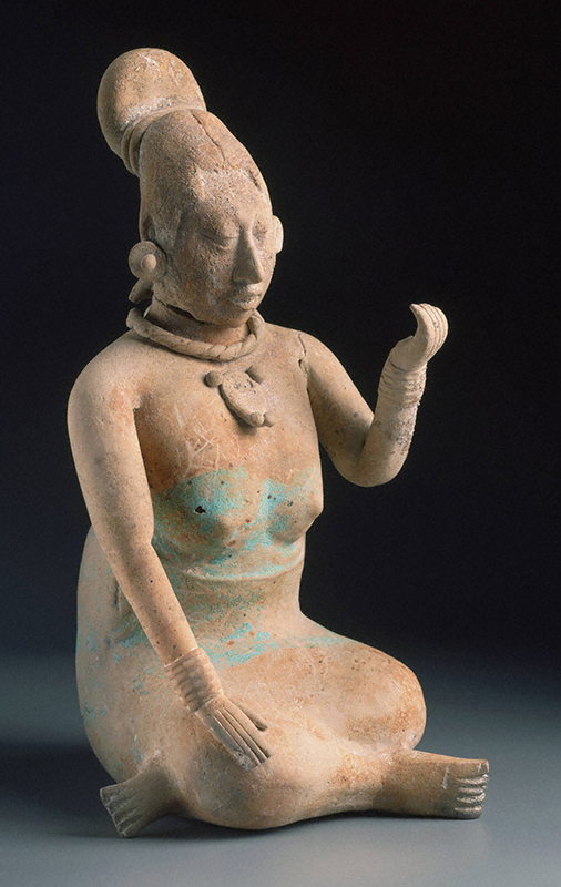Seated female, A.D. 600–800, Late Classic Maya, Ceramic with traces of red and Maya blue pigment (Princeton University Art Museum, y1979-92)