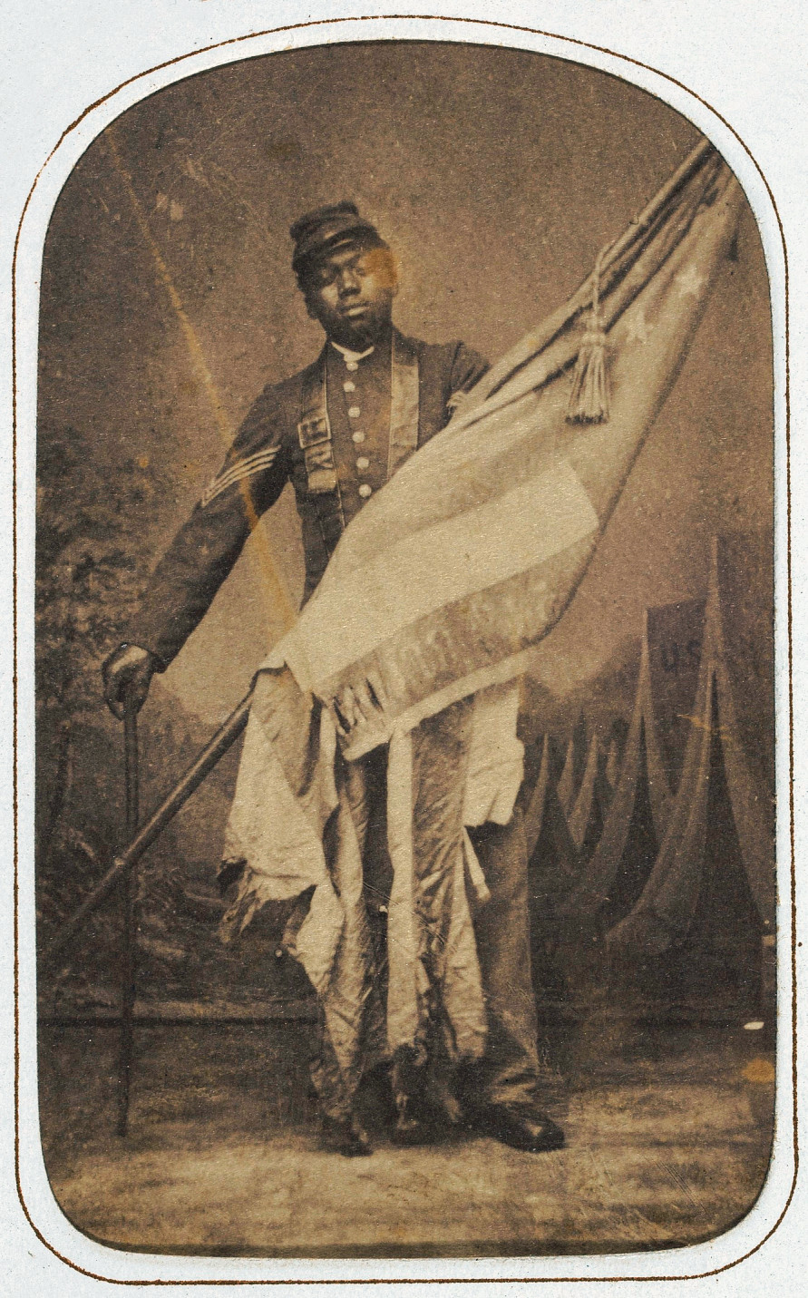 Photographer unknown, William Harvey Carney, ca. 1864, carte-de-visite album of the 54th Massachusetts Infantry Regiment, Collection of the Smithsonian National Museum of African American History and Culture, Gift of the Garrison Family in Memory of George Thompson Garrison.