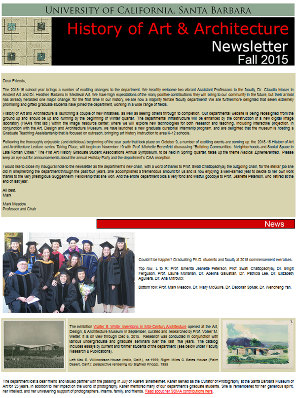 UCSB History of Art & Architecture Fall 2015 Newsletter