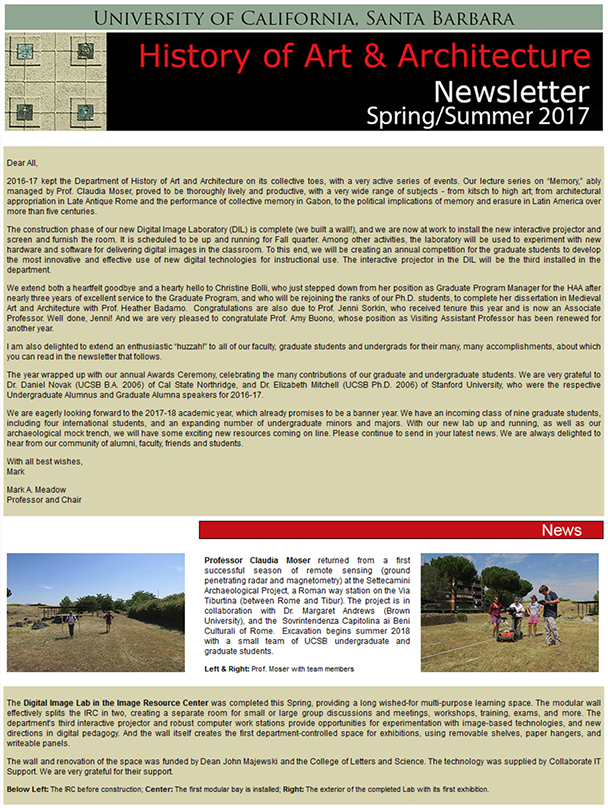 UCSB History of Art & Architecture Spring/Summer 2017 Newsletter