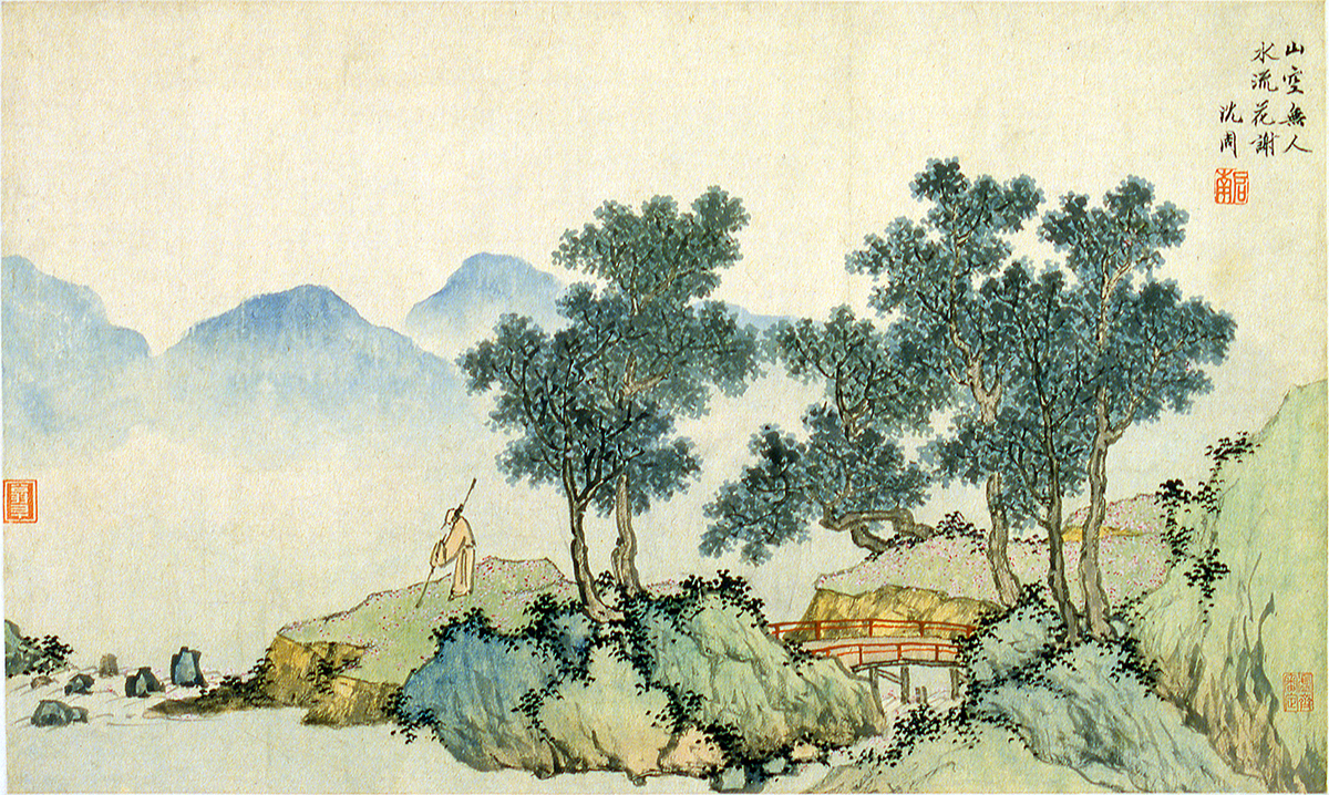 Shen Zhou (1427-1509), Falling Blossoms, portion of a handscroll, c. 1506, ink and color on paper, h: 35.9 cm. (Nanjing Museum).